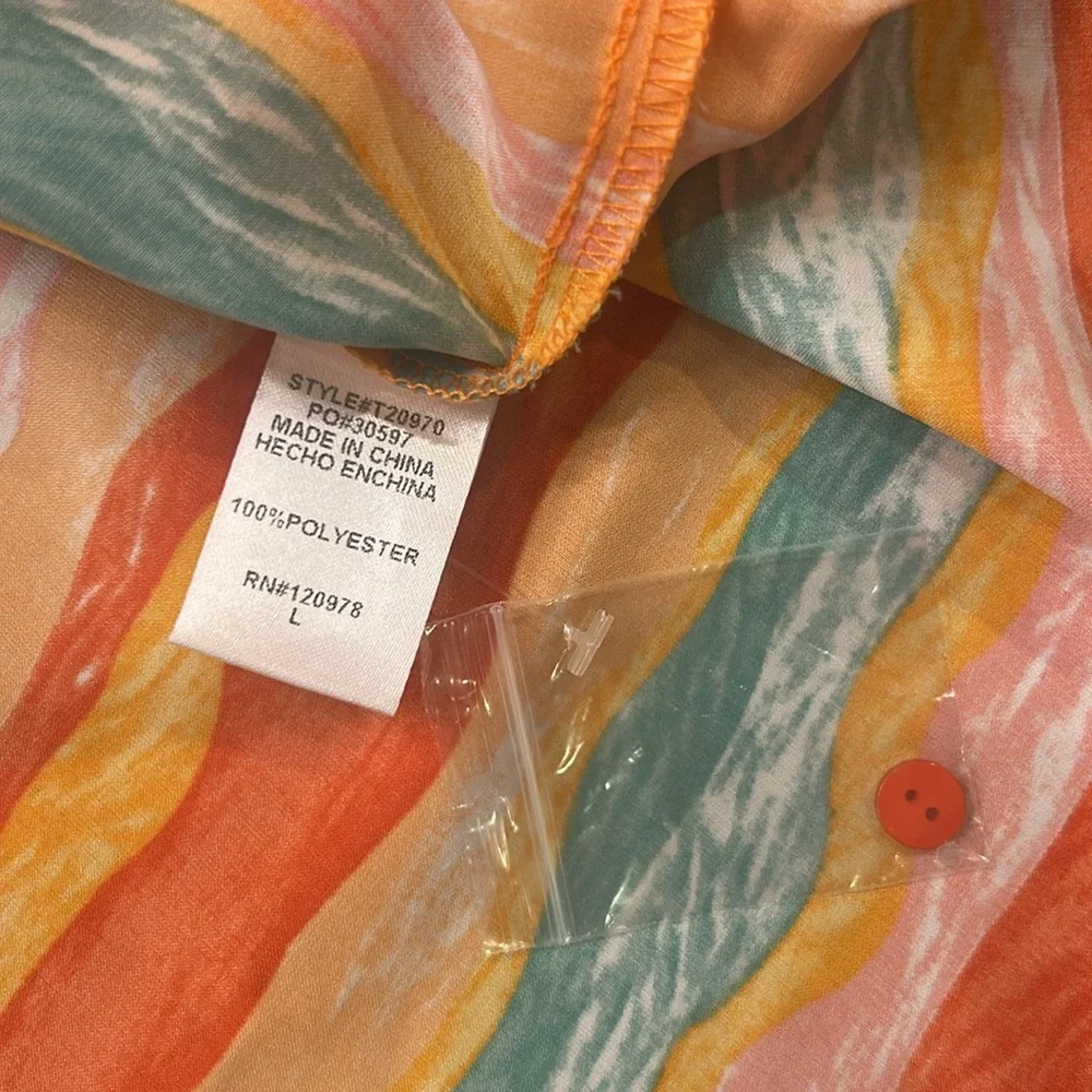 Entro Multicolor Loose Fit Button Up Short Sleeve Top Women’s Size Large - Picture 8 of 10